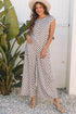 Checkered Print Buttoned Crew Neck Wide Leg Jumpsuit